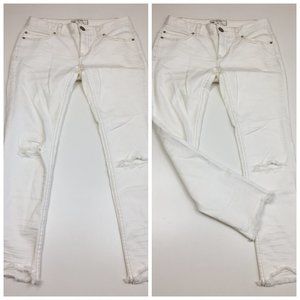 FREE PEOPLE White 5 Pocket Distressed Raw Edge Frayed Step Hem Skinny Jeans